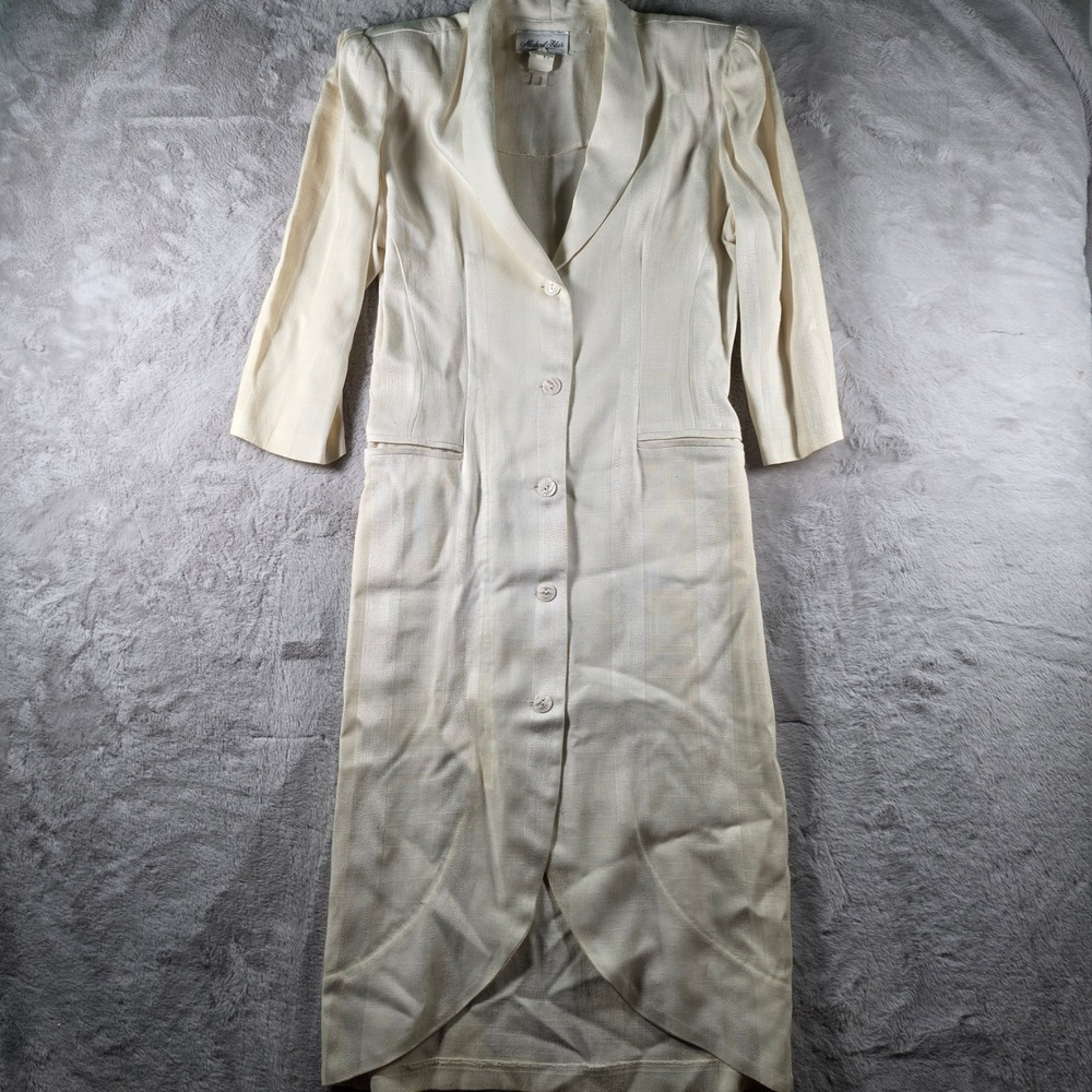 Michael Blair Duster Coat Women 11/12 Cream Vintage 80s 90s ILGWU Union Tag Long